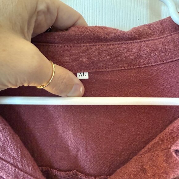 Minibee Women's Linen Button Down Long Tunic Tops, Dark Pink, XL - Picture 2 of 4